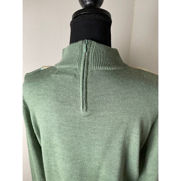 VTG Alfred Dunner Women's Wool Geometric Sequin Artzy Funnel Sweater Green PL - Picture 6 of 10